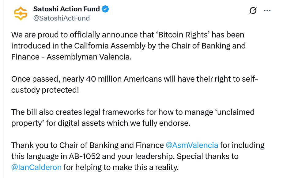 California introduces ’Bitcoin rights’ in amended digital assets bill