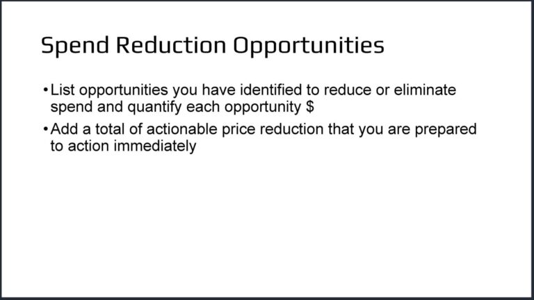Spend Reduction Opportunities sheet