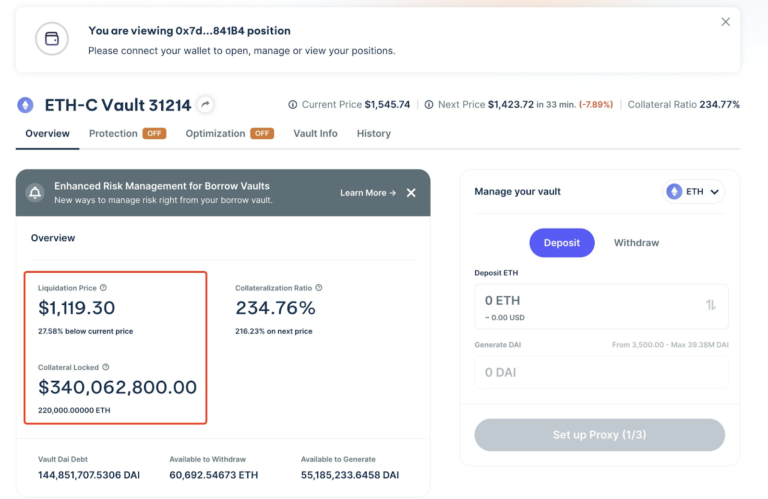 Whale makes $14M Ether emergency deposit to avoid $340M liquidation