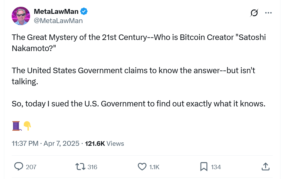 Lawyer sues US homeland dept to probe supposed Satoshi Nakamoto meeting