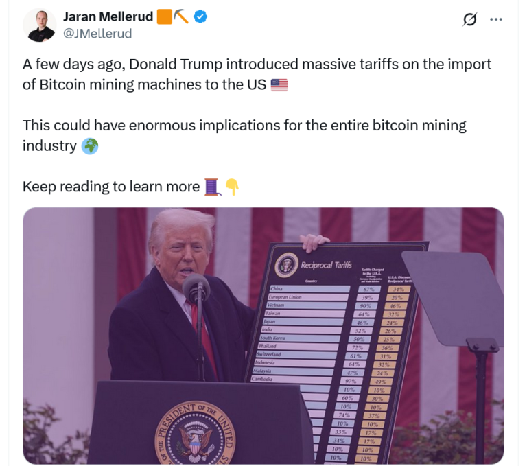 Trump tariffs could lower Bitcoin miner prices outside US, says mining exec