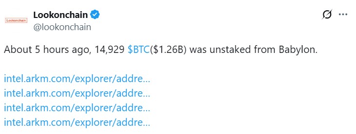 Babylon total value locked drops 32% as wallets unstake $1.2B in Bitcoin