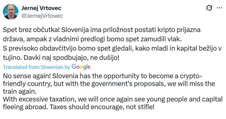 Slovenia’s finance ministry floats 25% tax on crypto transactions