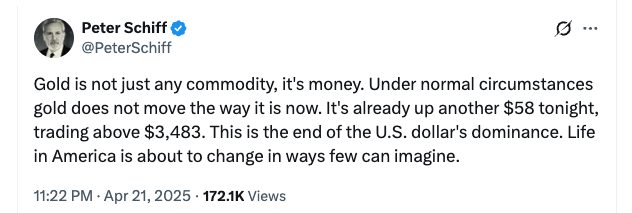 Gold is money, says Peter Schiff, as price hits $3,500 ATH