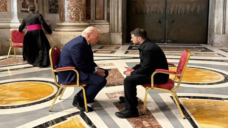 Trump floats tougher Russia sanctions, meets Zelenskyy for first time since Oval Office blowup