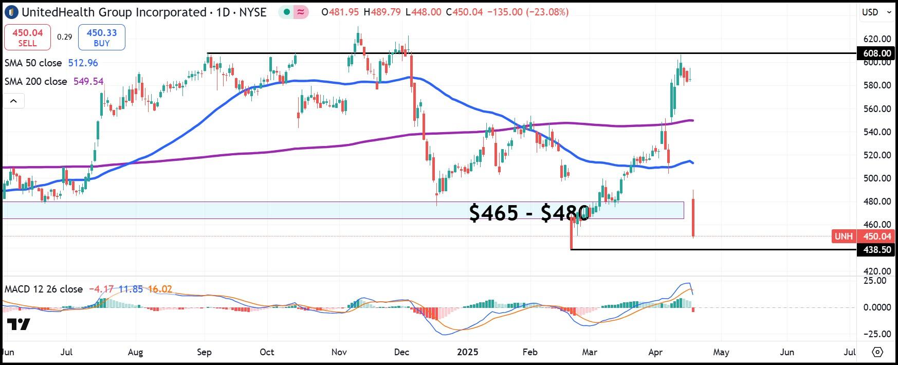 UNH daily stock chart