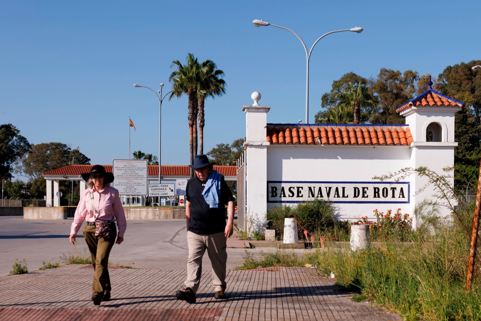 A couple outside the US naval base in Rota, southern Spain