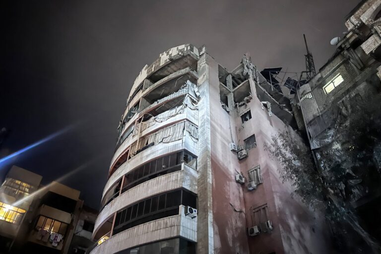 A damaged building after an Israeli strike in southern Beirut