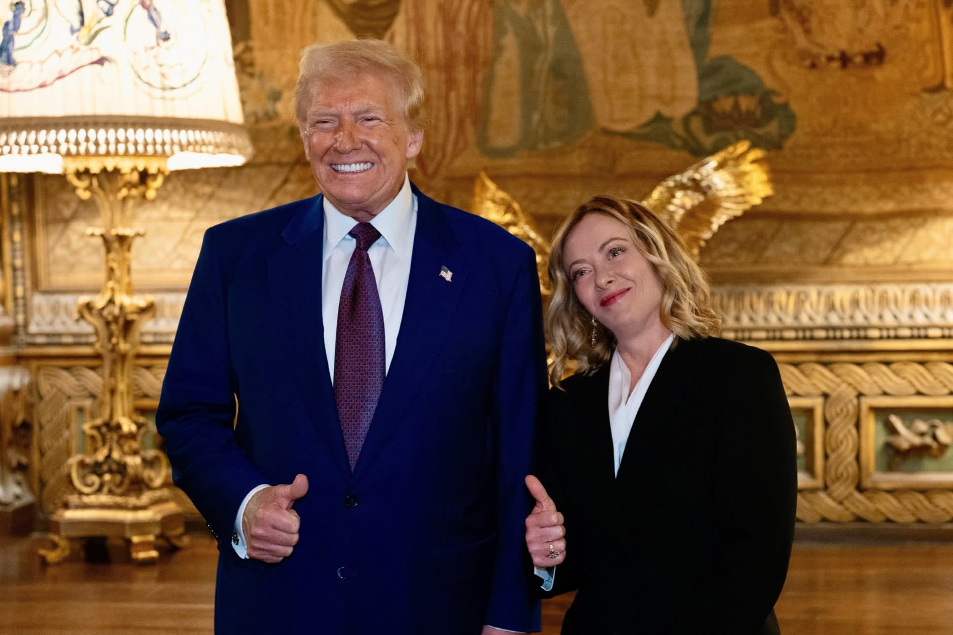 U.S. President Donald Trump meets and Italian Prime Minister Giorgia Meloni