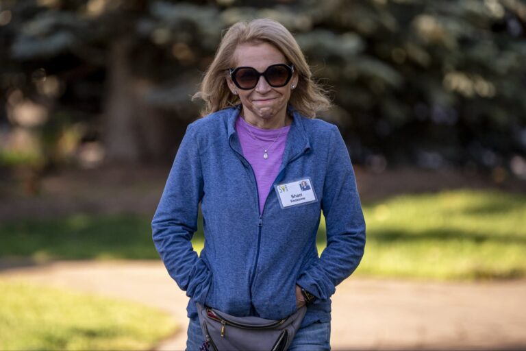 Shari Redstone, chair of Paramount Global, arrives for the morning session during the Allen & Co. Media and Technology Conference in Sun Valley, Idaho,