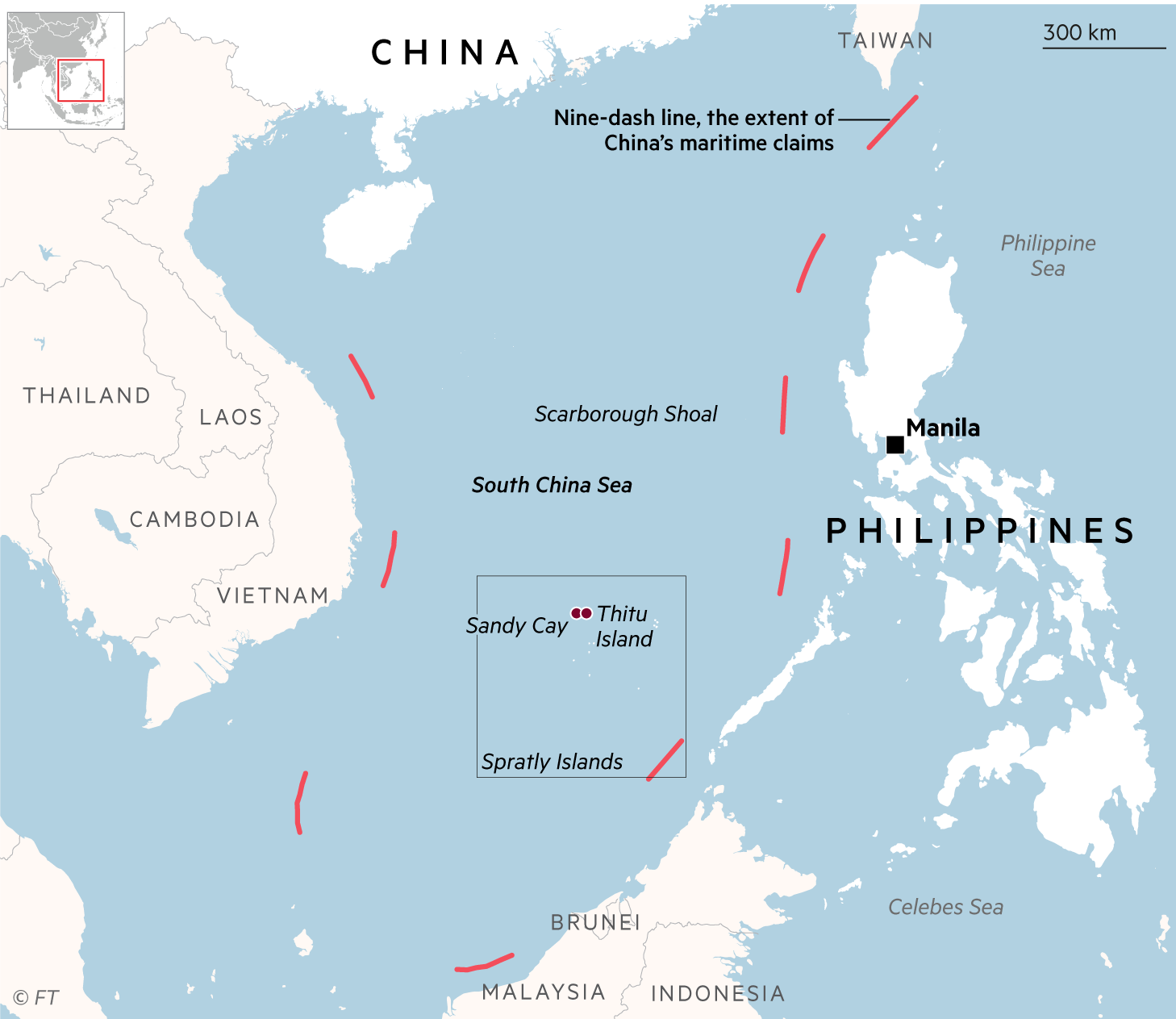 Spratly islands map in the South China Sea