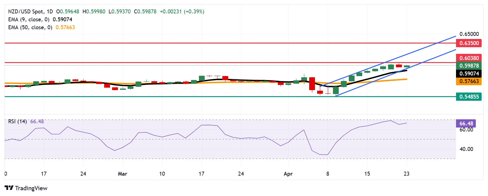 NZD/USD Price Forecast: Bounces off 0.5950 near ascending channel’s lower boundary
