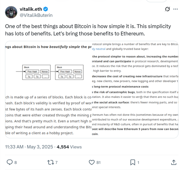 Vitalik wants to make Ethereum ‘as simple as Bitcoin’ in 5 years