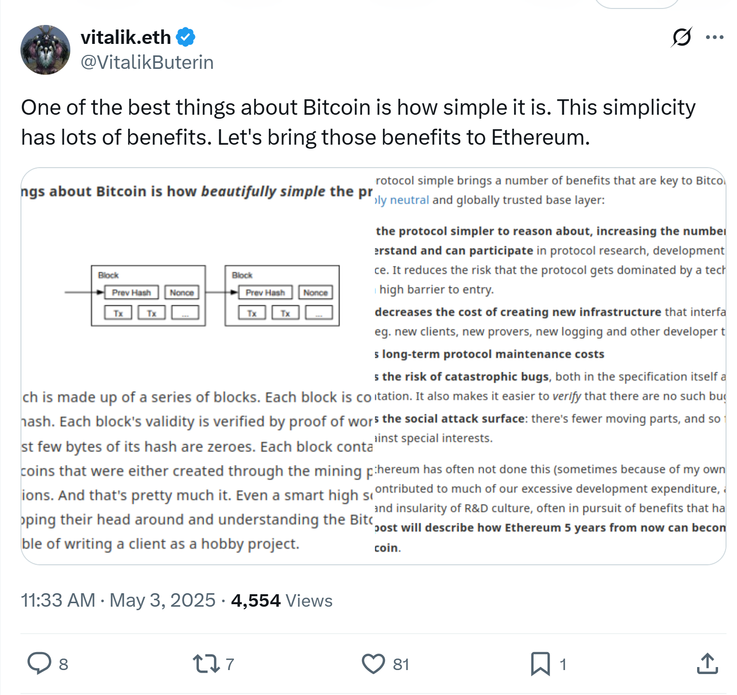 Vitalik wants to make Ethereum ‘as simple as Bitcoin’ in 5 years