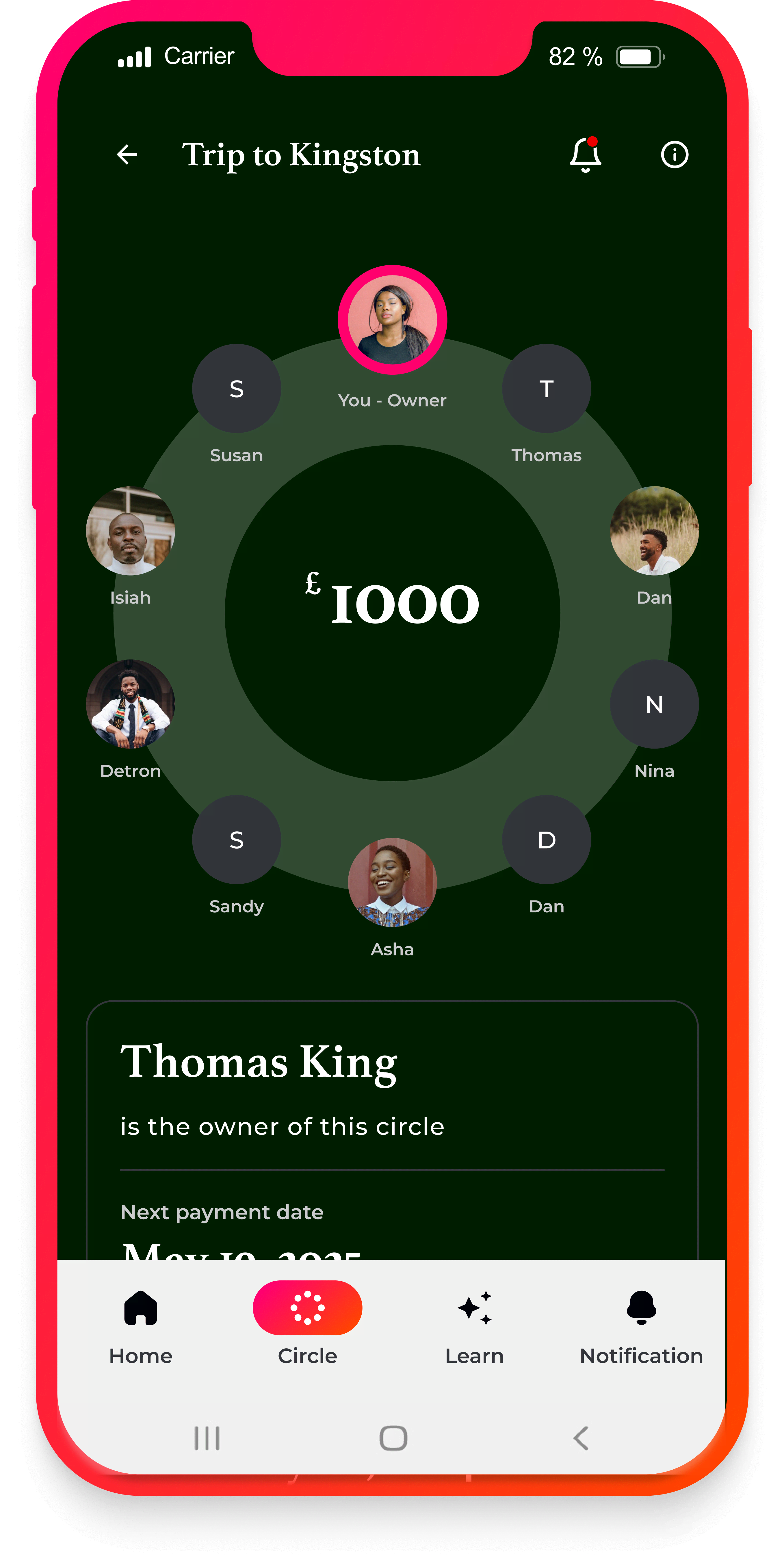 A user sets up a money circle in the Bloom Money app.