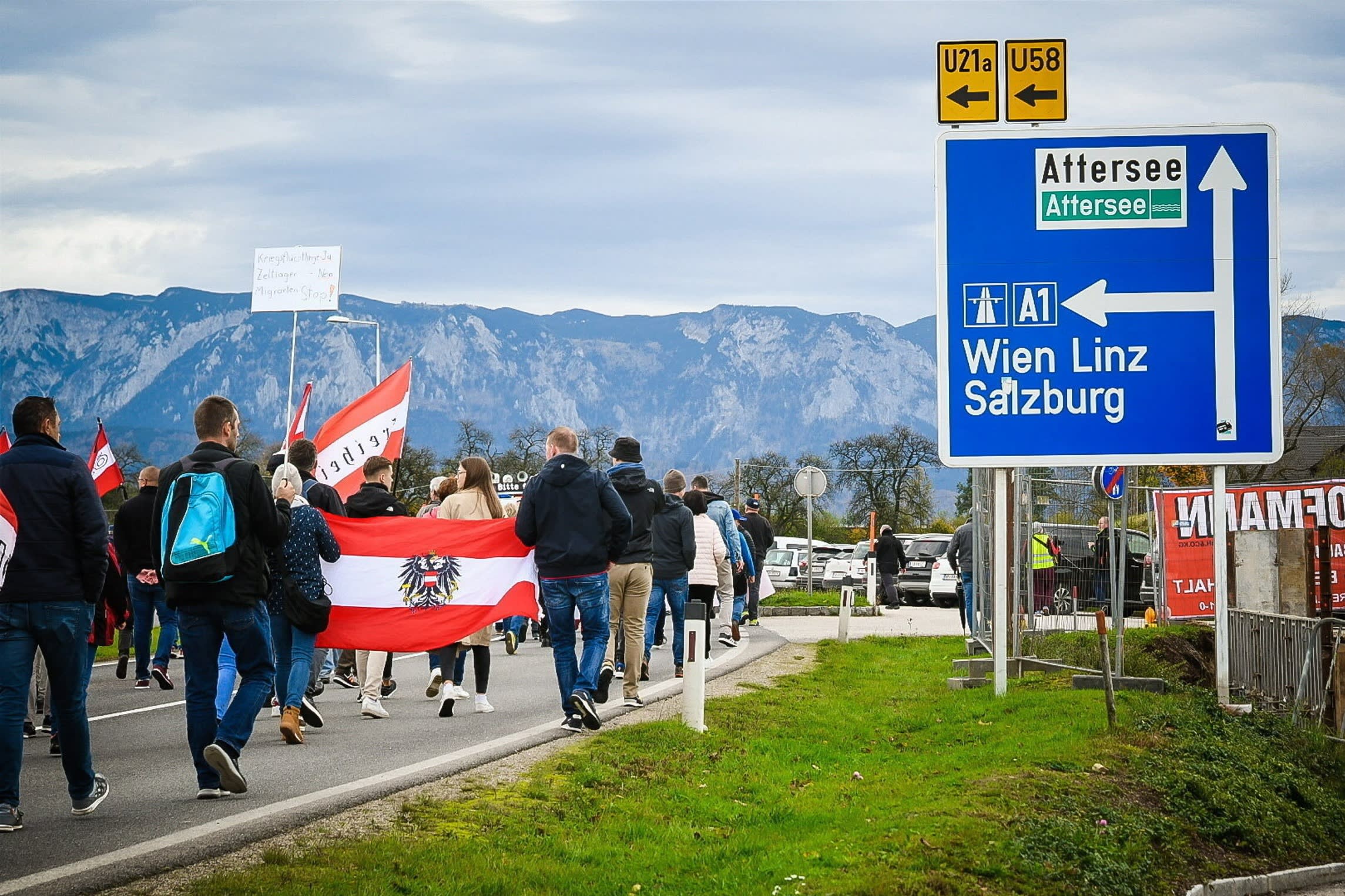 Austrians protest against a tent encampment for asylum seekers in 2022