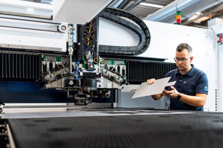 A worker at the Trumpf factory