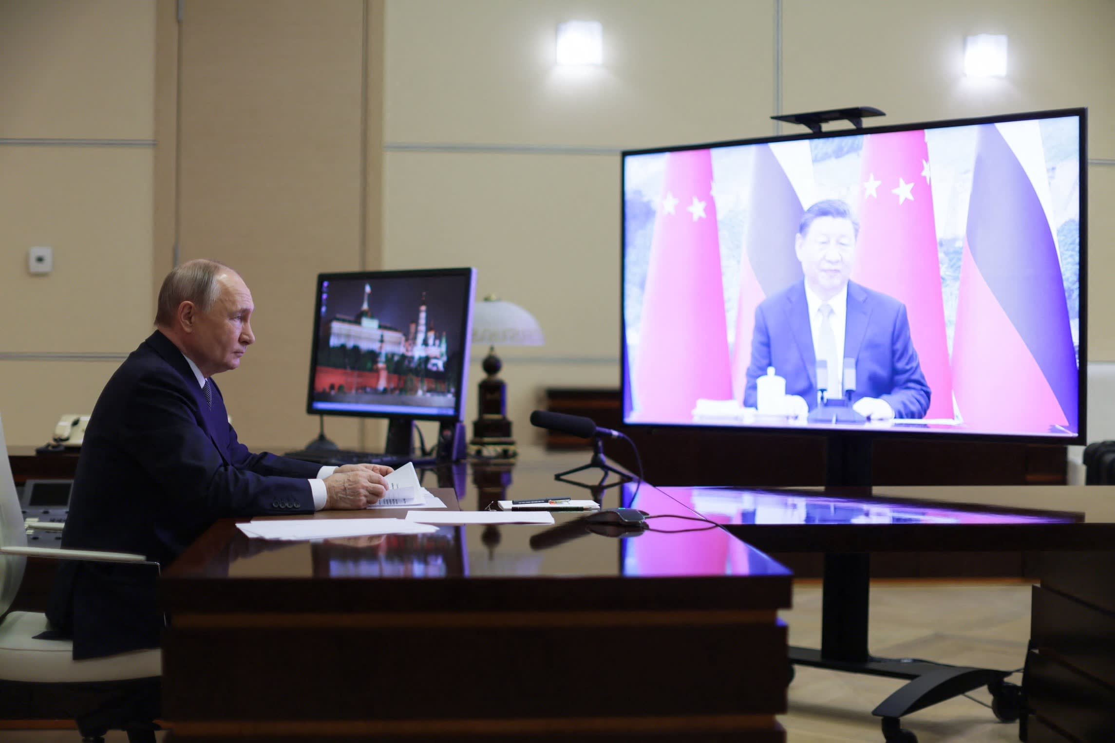 Vladimir Putin holds a videocall with Chinese President Xi Jinping