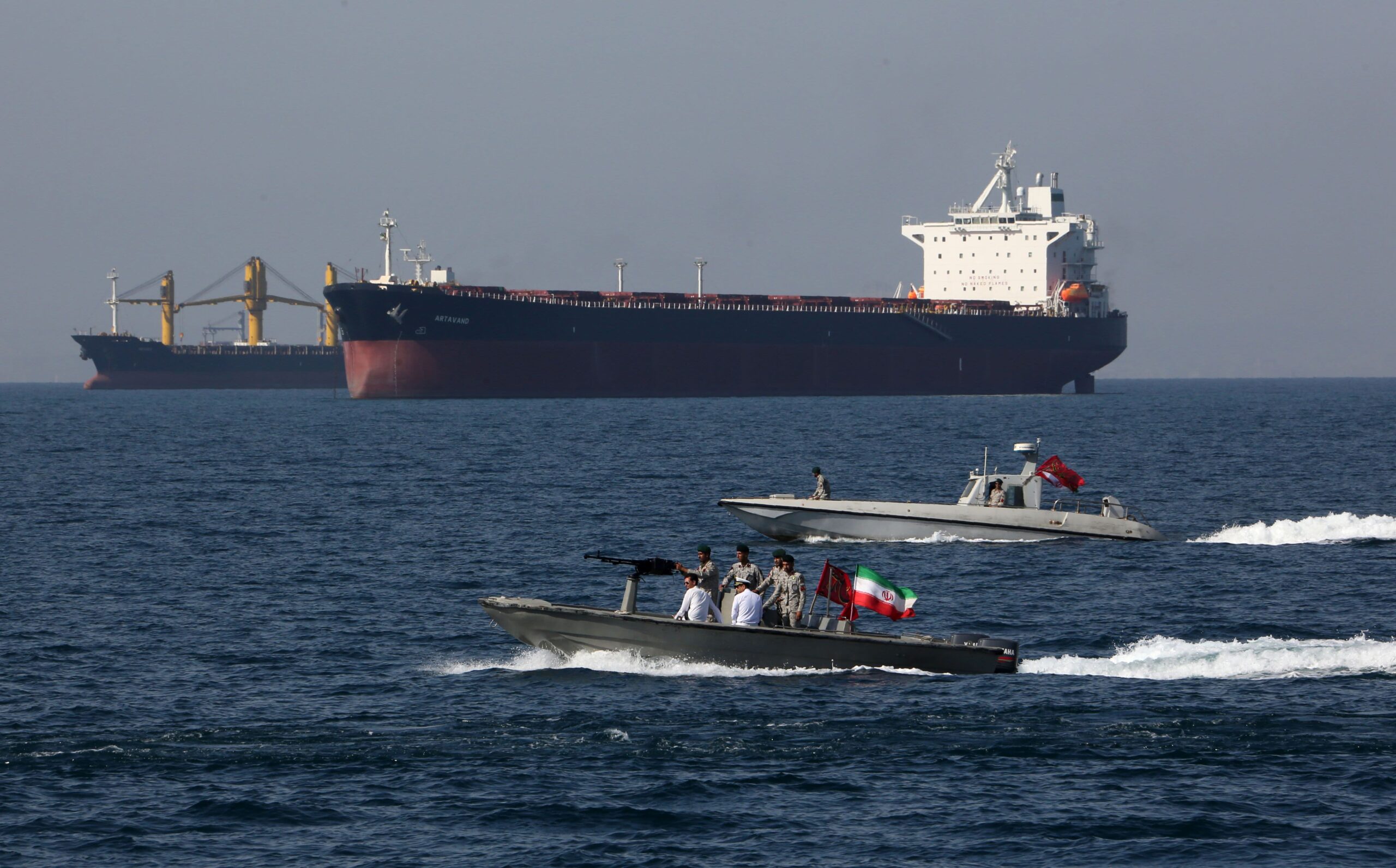 Tankers depicted in the Strait of Hormuz — a strategically important waterway which separates Iran, Oman and the United Arab Emirates.