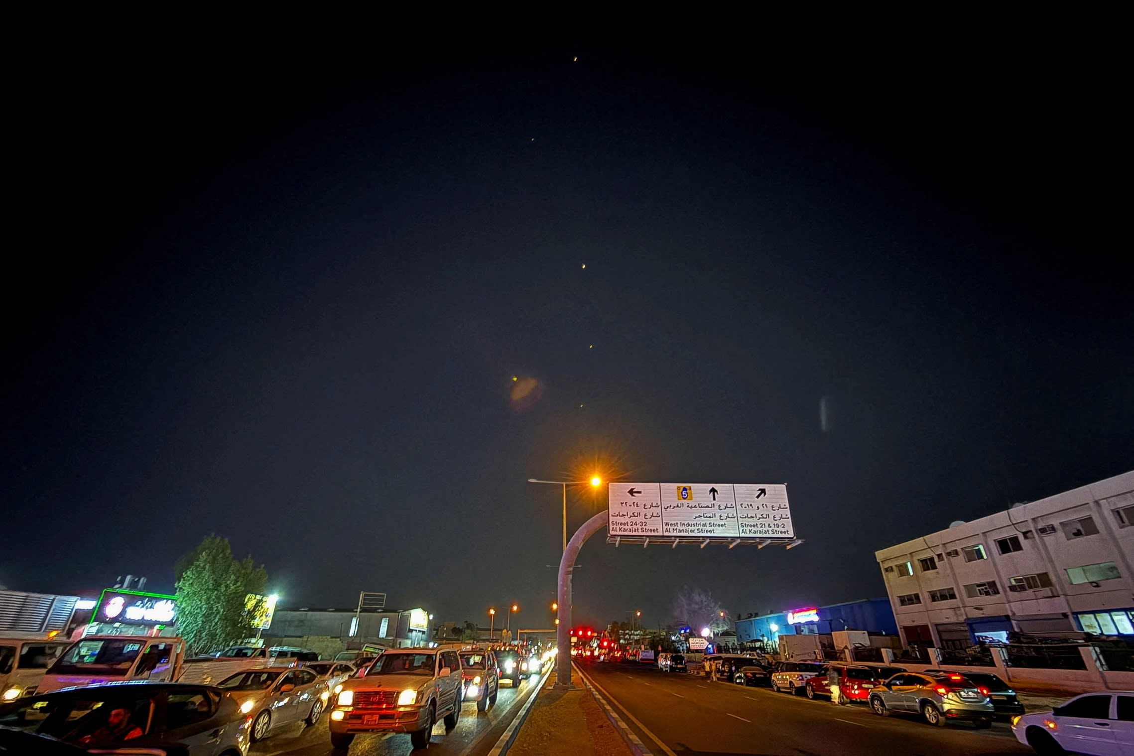 Explosive traces in the sky above Doha, Qatar, where Iran said it had targeted the Al Udeid air base