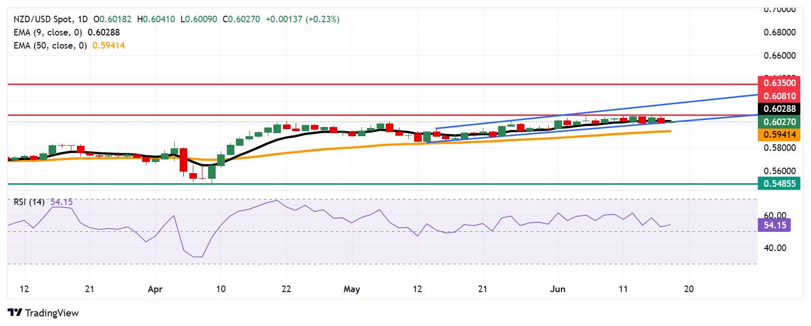 NZD/USD Price Forecast: Tests ascending channel’s lower boundary near 0.6000