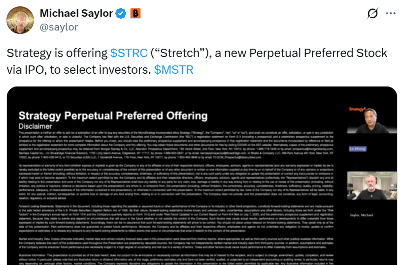 Strategy launches Bitcoin stock pegged at $100 to increase treasury