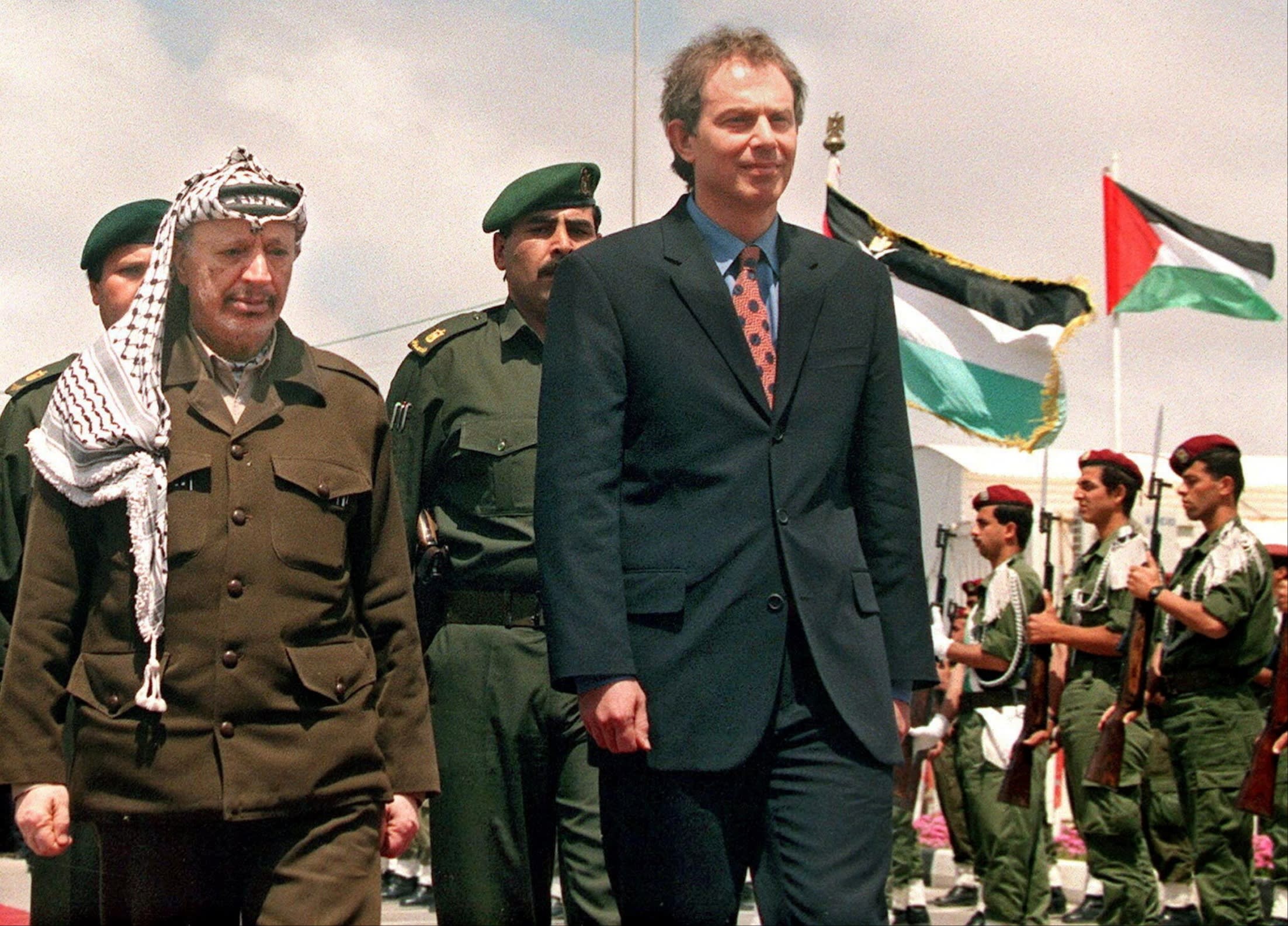 Tony Blair in Gaza in 1998 for a meeting with then Palestinian leader Yasser Arafat