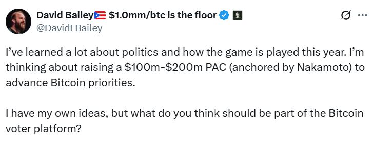 Trump Bitcoin adviser David Bailey wants to create a $200M PAC