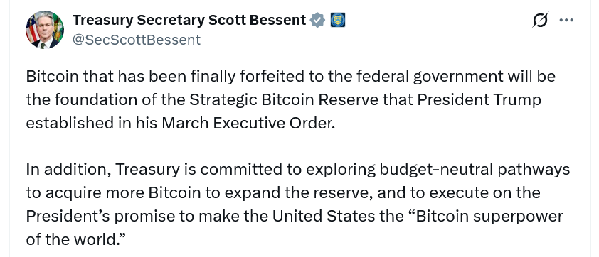US Treasury’s Scott Bessent backpedals: Bitcoin buying still possible