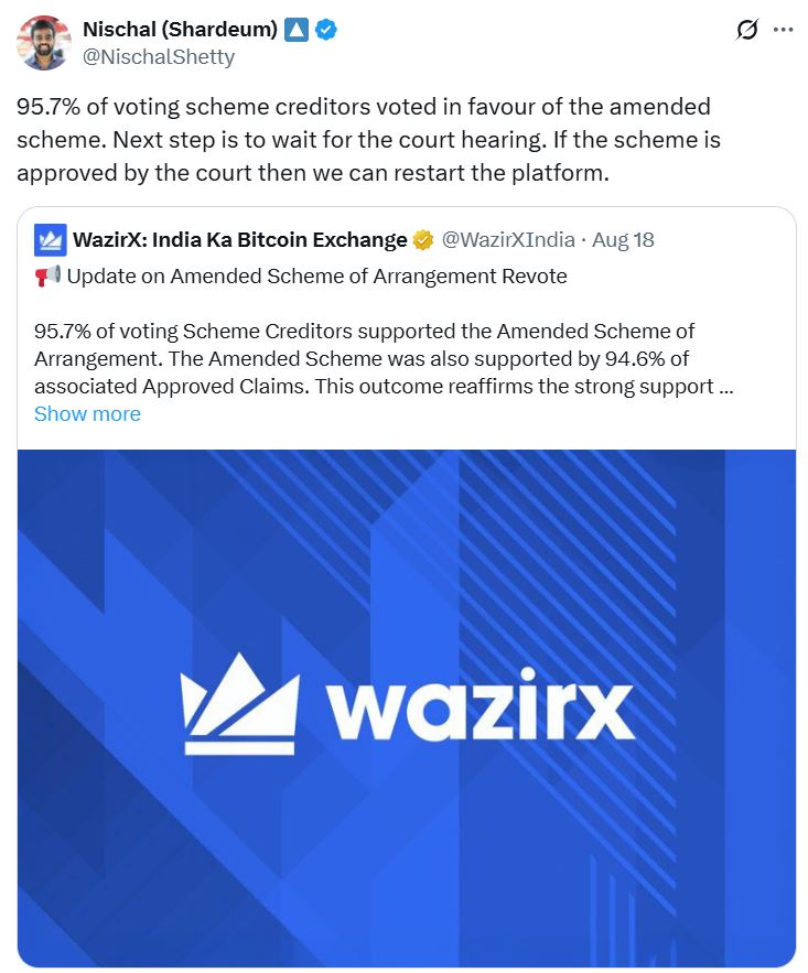 WazirX users approve restructuring plan again after court rebuff