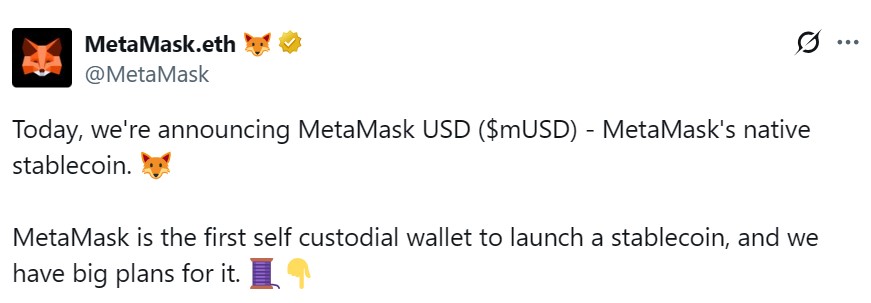MetaMask to roll out wallet-native mUSD dollar stablecoin
