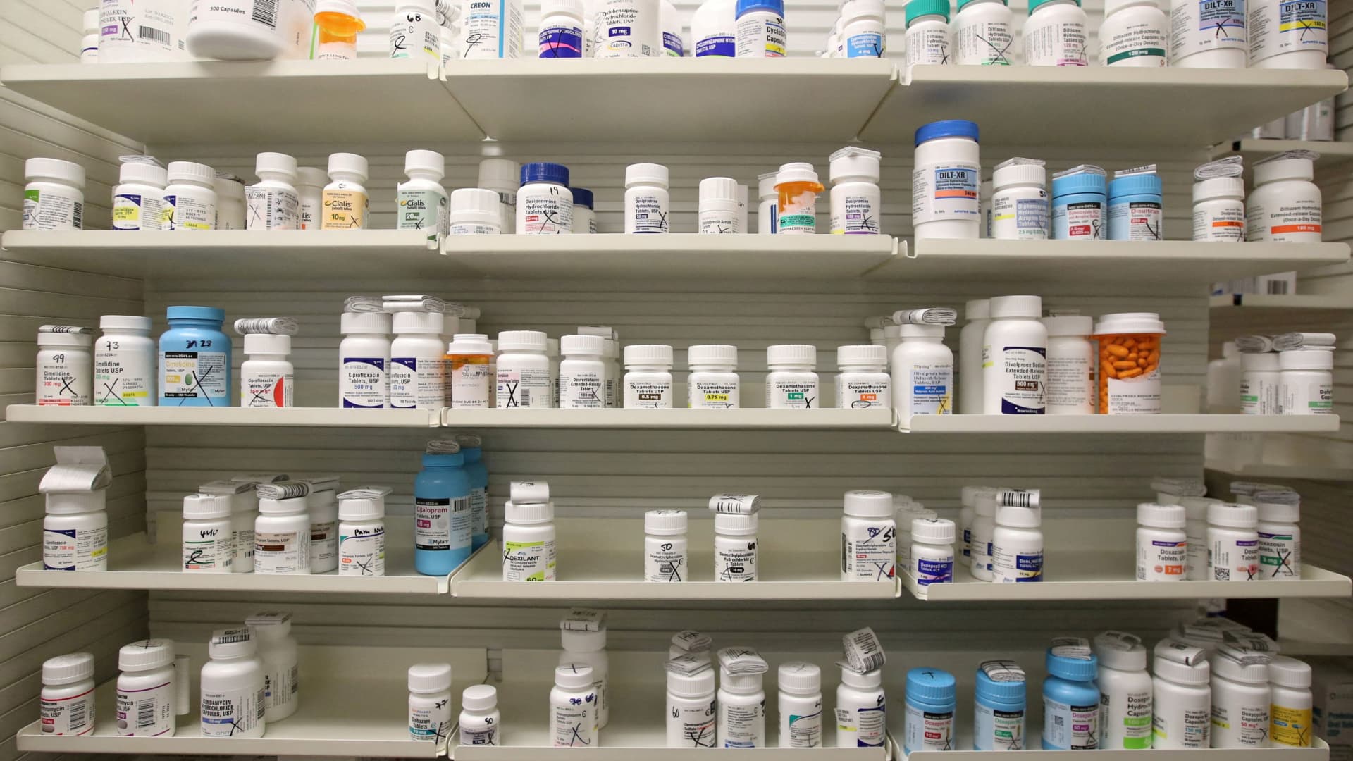 The S&P 500 heads for a fifth day of declines, but drug stocks are a bright spot