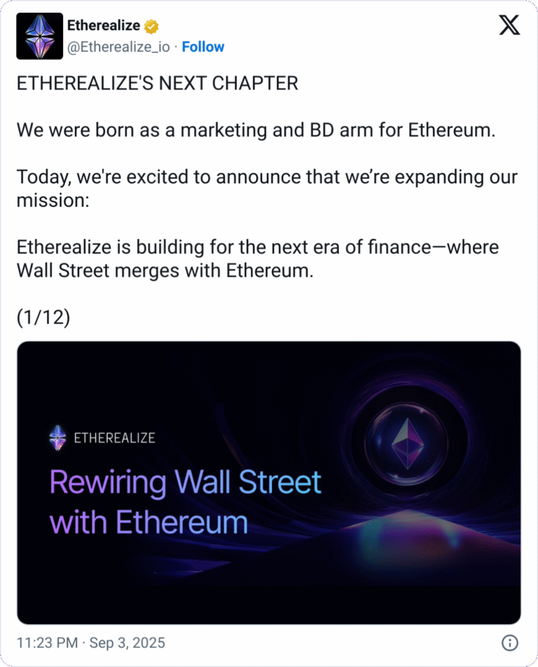 Etherealize raises $40M to market Ethereum, firms add $1.2B this week