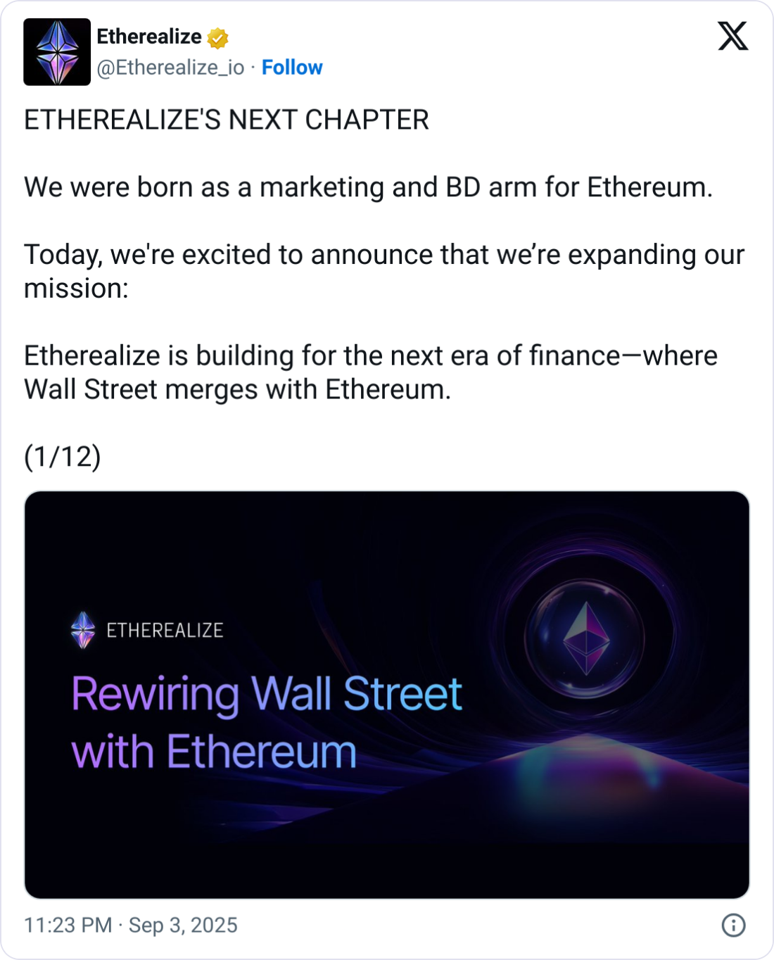 Etherealize raises $40M to market Ethereum, firms add $1.2B this week