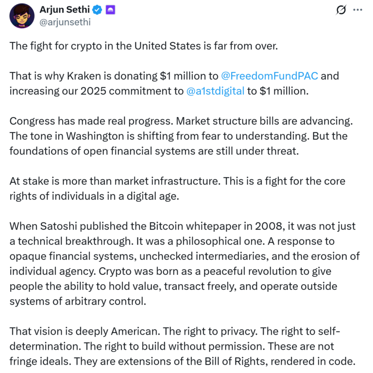 Kraken donates $2M to pro-crypto groups as ‘fight for crypto’ continues