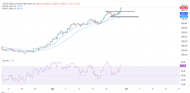 Gold rallies to record highs above $3,800 as US shutdown fears grow