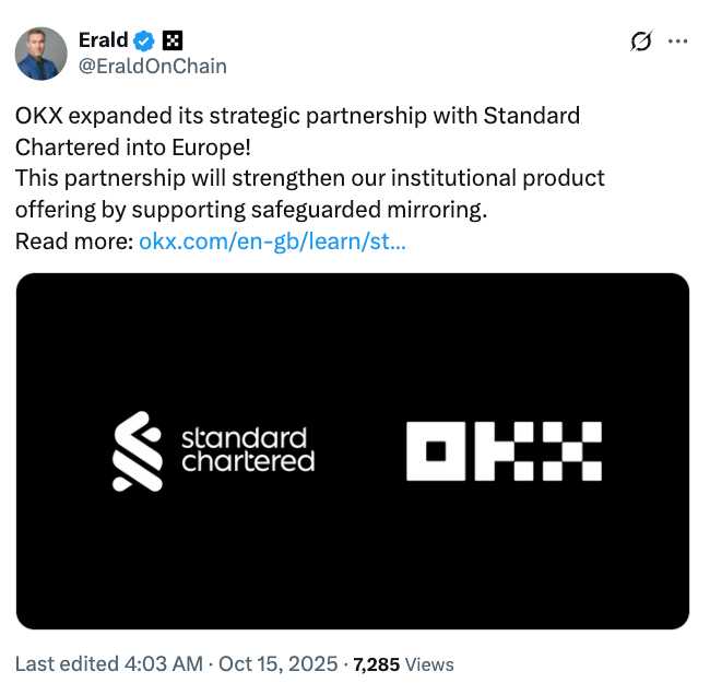 170-year-old bank now holds OKX institutional clients’ crypto in Europe