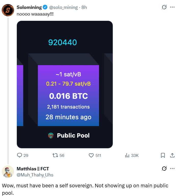 Solo Bitcoin miner scores $347K, ‘pure self-soverignty in action’