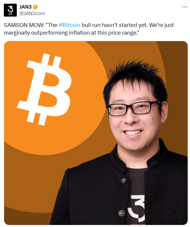 Bitcoin bull run hasn’t started yet: Jan3’s Samson Mow