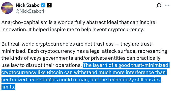 Bitcoin isn’t a ‘magical anarcho-capitalist Swiss army knife’: Nick Szabo
