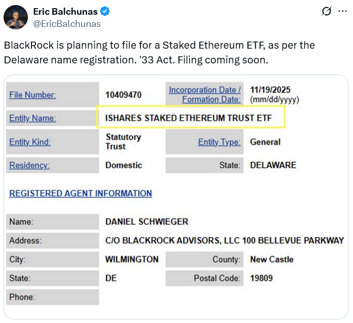 BlackRock signals it is working on a new staked Ethereum trust ETF