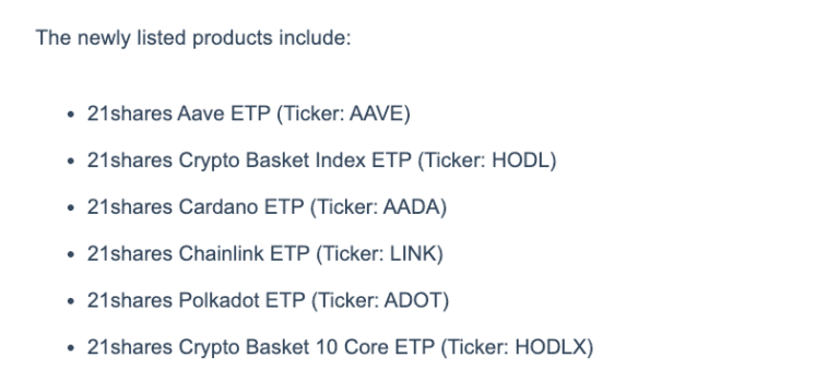 Aave, Chainlink ETPs among six new 21Shares listings in Europe