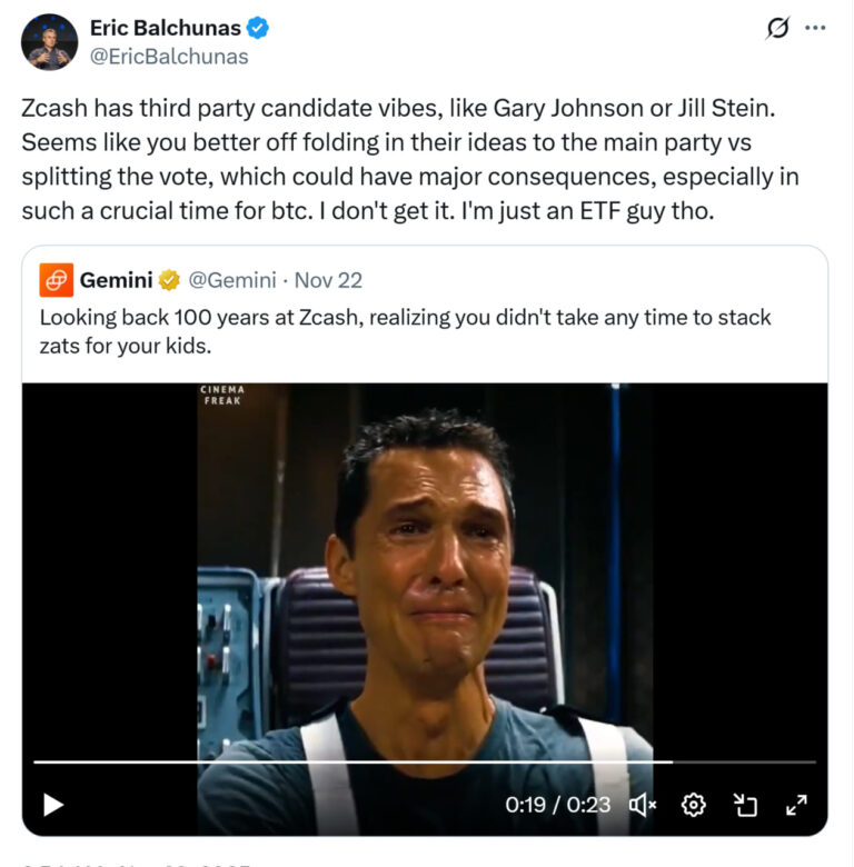 Zcash risks ‘splitting the vote’ against Bitcoin, Bloomberg ETF analyst warns