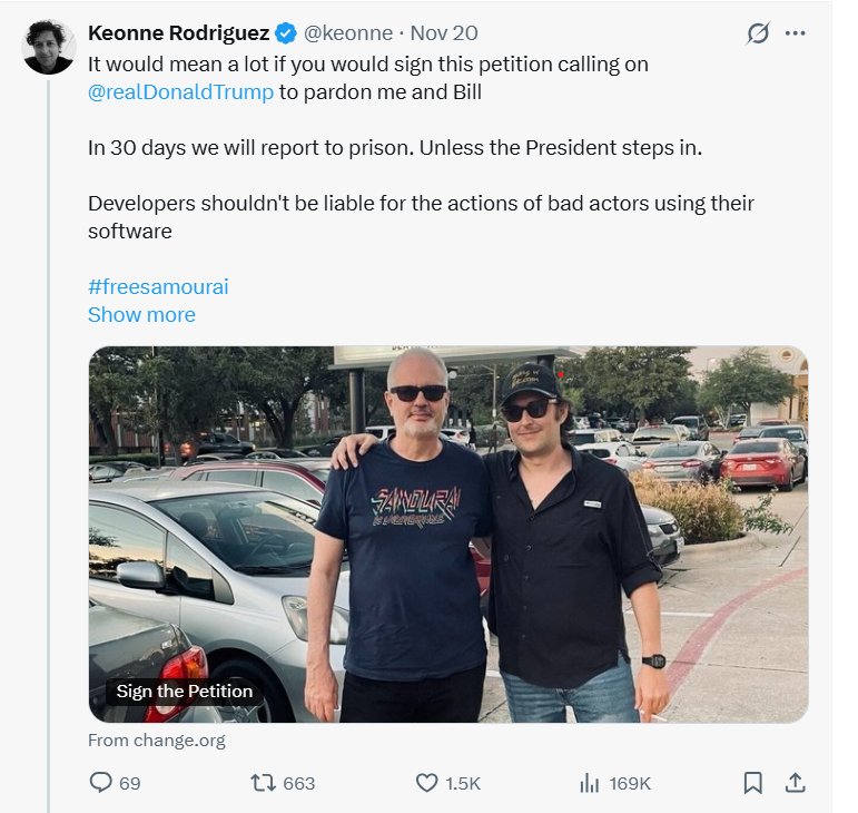 Bitcoin Policy Institute calls for Samourai pardon as petition tops 3,200