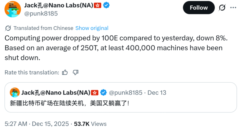 Ex-Canaan exec blames China shutdowns for 10% Bitcoin hashrate fall