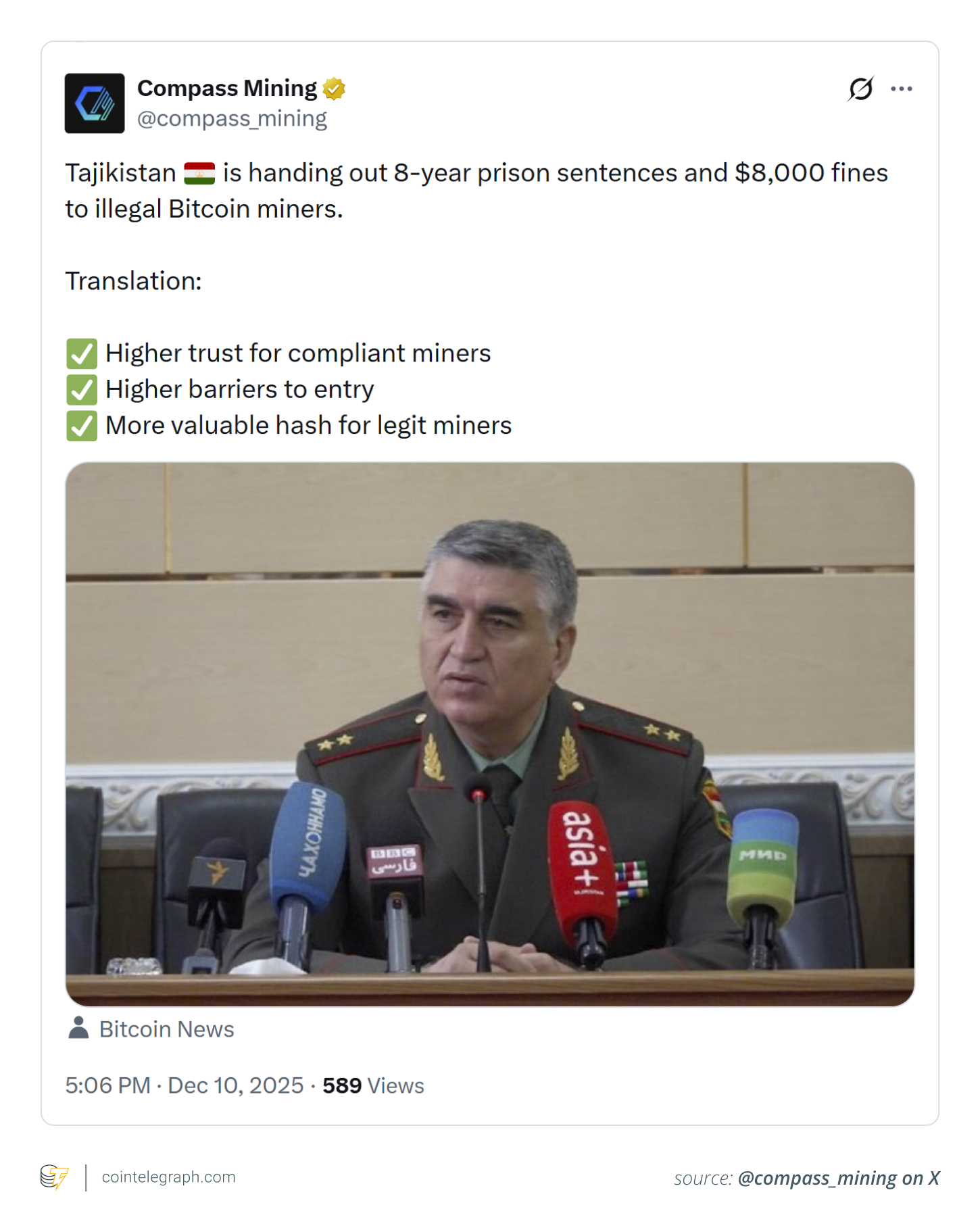Tajikistan’s mining crackdown shows how energy strain shapes crypto policy