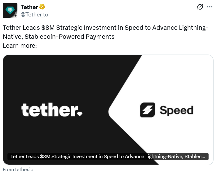 Tether leads $8M funding for Lightning startup focused on stablecoins
