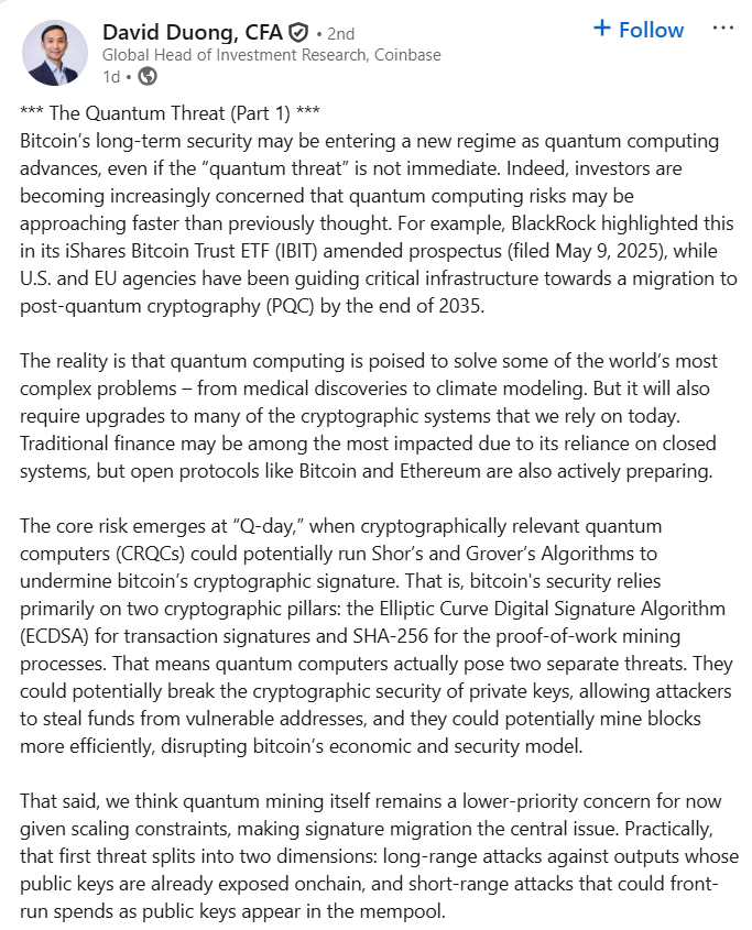 Quantum Threat to Bitcoin Goes Beyond Just Threat to Cold Wallets