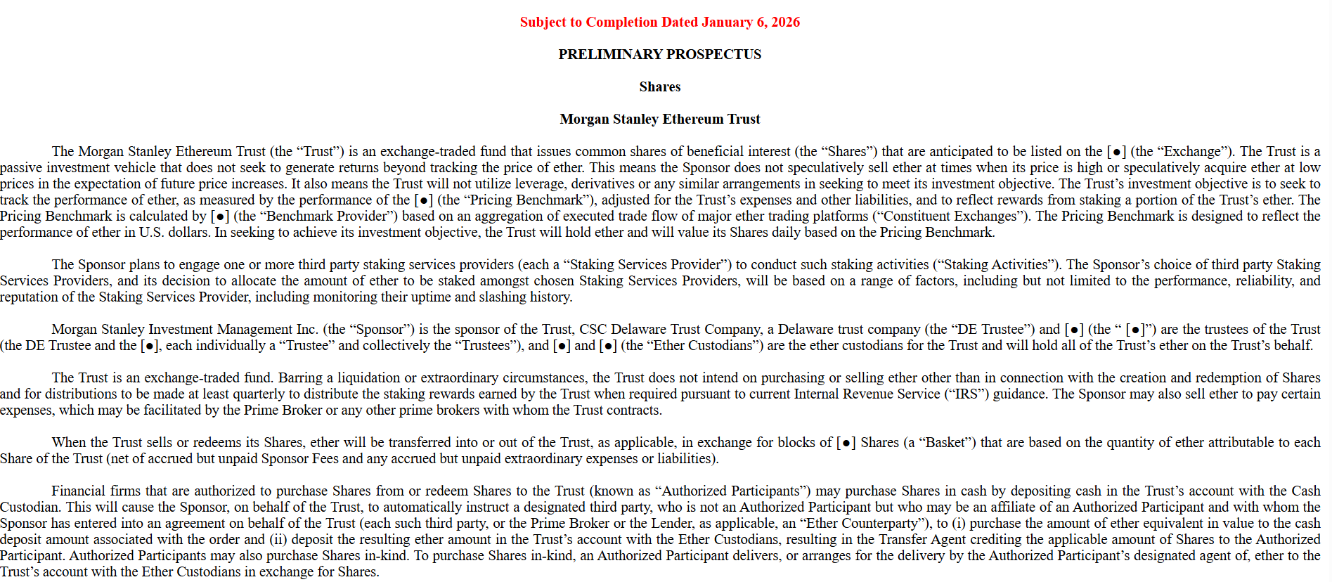 Morgan Stanley Files Staking ETH ETF in 3rd Crypto Offering