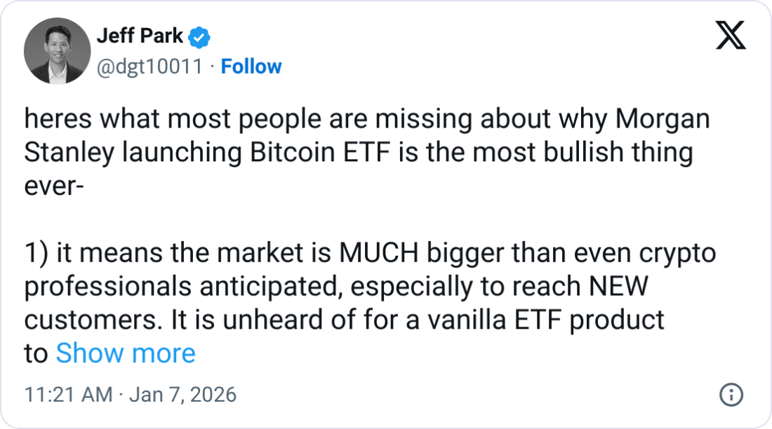 Morgan Stanley Bitcoin ETF Will Build Firm's Clout: Exec